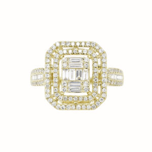 14K YG Emerald Illusion Diamond Ring