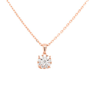 18K RG Round Illusion Diamond Necklace