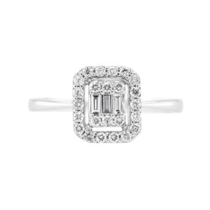 18K WG Emerald Diamond Illusion Ring