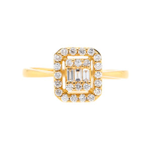 18K YG Emerald Illusion Diamond Ring