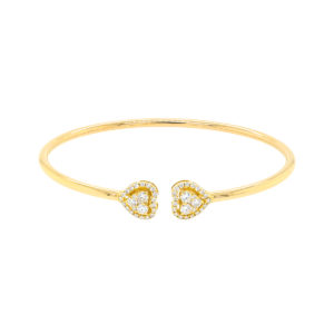 18K Yellow Gold Double Heart Illusion Cuff Bangle