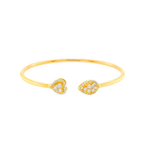 18K Yellow Gold Heart & Pear Illusion Cuff Bangle