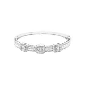 14K White Gold Tri Emerald Diamond Illusion Bangle