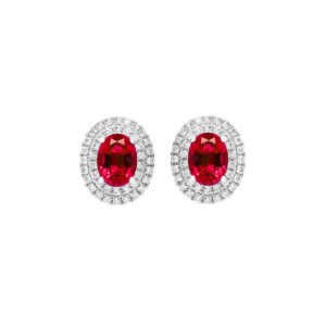 18K WG Recrystallized Oval Ruby with Diamonds Earrings