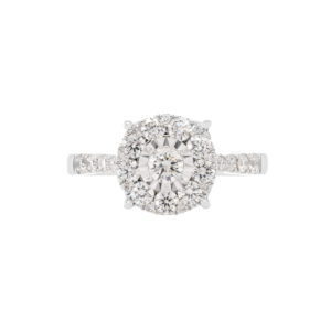 18K WG Round Illusion Diamond Ring with Side Diamonds
