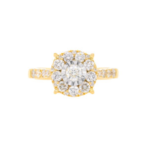 18K YG Round Illusion Diamond Ring with Side Diamonds