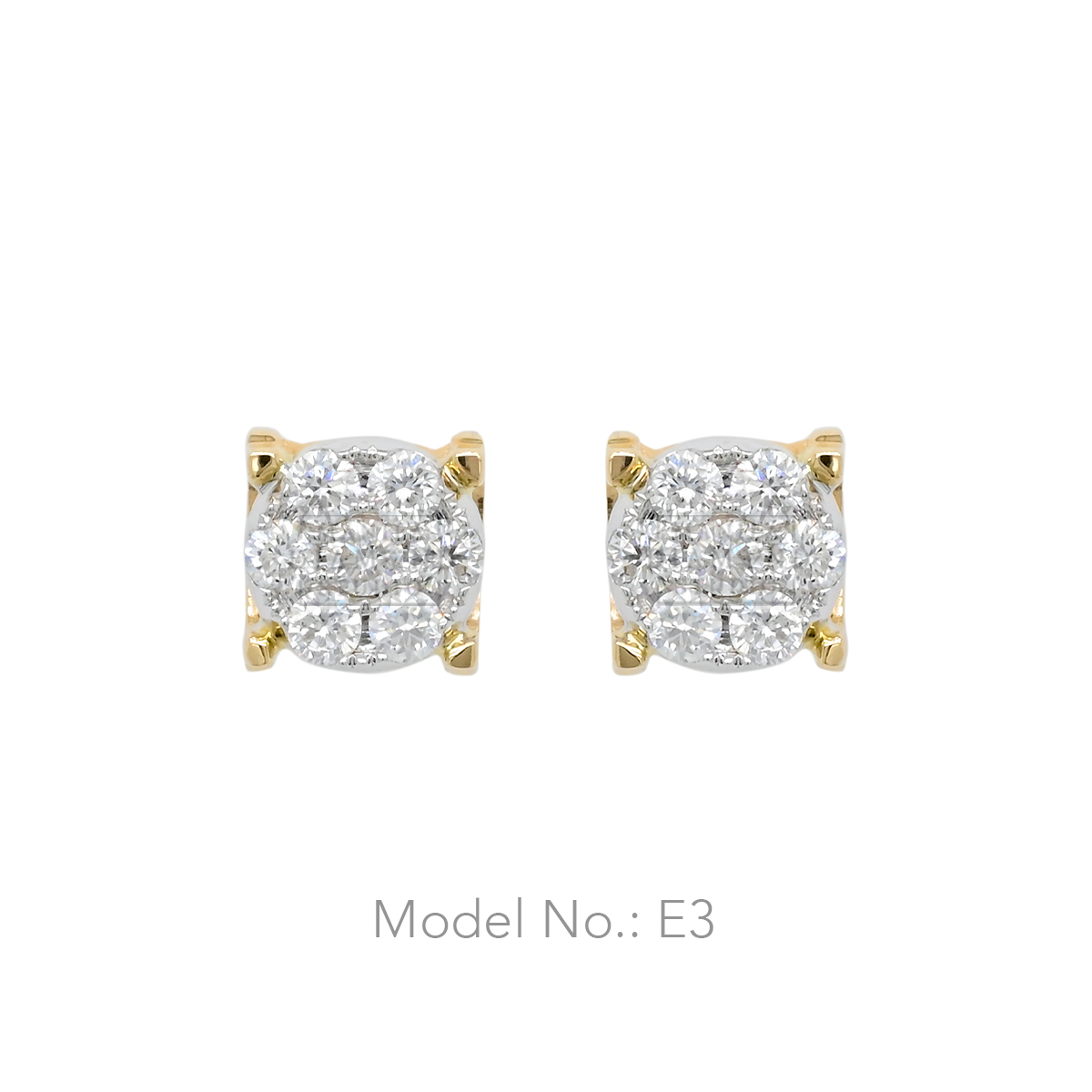 14K Yellow Gold Round Illusion Diamond Earrings - Manila Diamond Studio