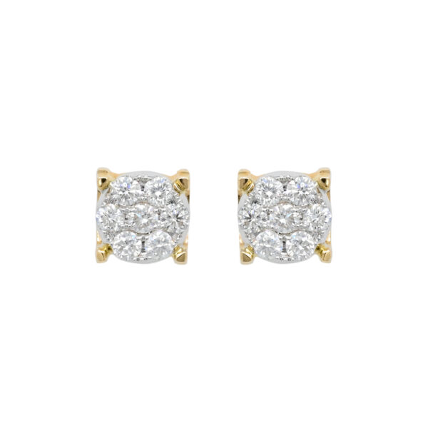 14K Yellow Gold Round Illusion Diamond Earrings - Manila Diamond Studio