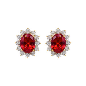 18K Yellow Gold Recrystallized Oval Ruby with Diamonds Earrings