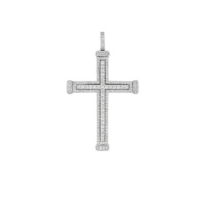 14K White Gold Round Illusion Diamond Crucifix Pendant