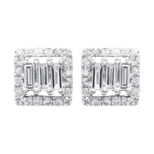 14K White Gold Square Illusion Diamond Earrings