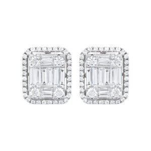 18K White Gold Emerald Illusion Diamond Earrings