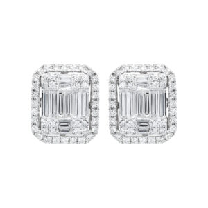 18K White Gold Emerald Illusion Diamond Earrings