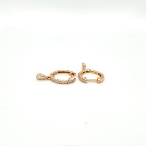 18K Yellow Gold Creole w/ Pear Dangling Diamond Earrings
