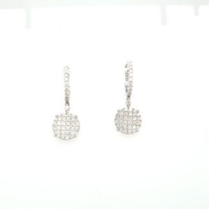 18K Yellow Gold Round Illusion Dangling Diamond Earrings