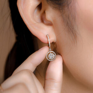 18K Yellow Gold Round Illusion Dangling Diamond Earrings